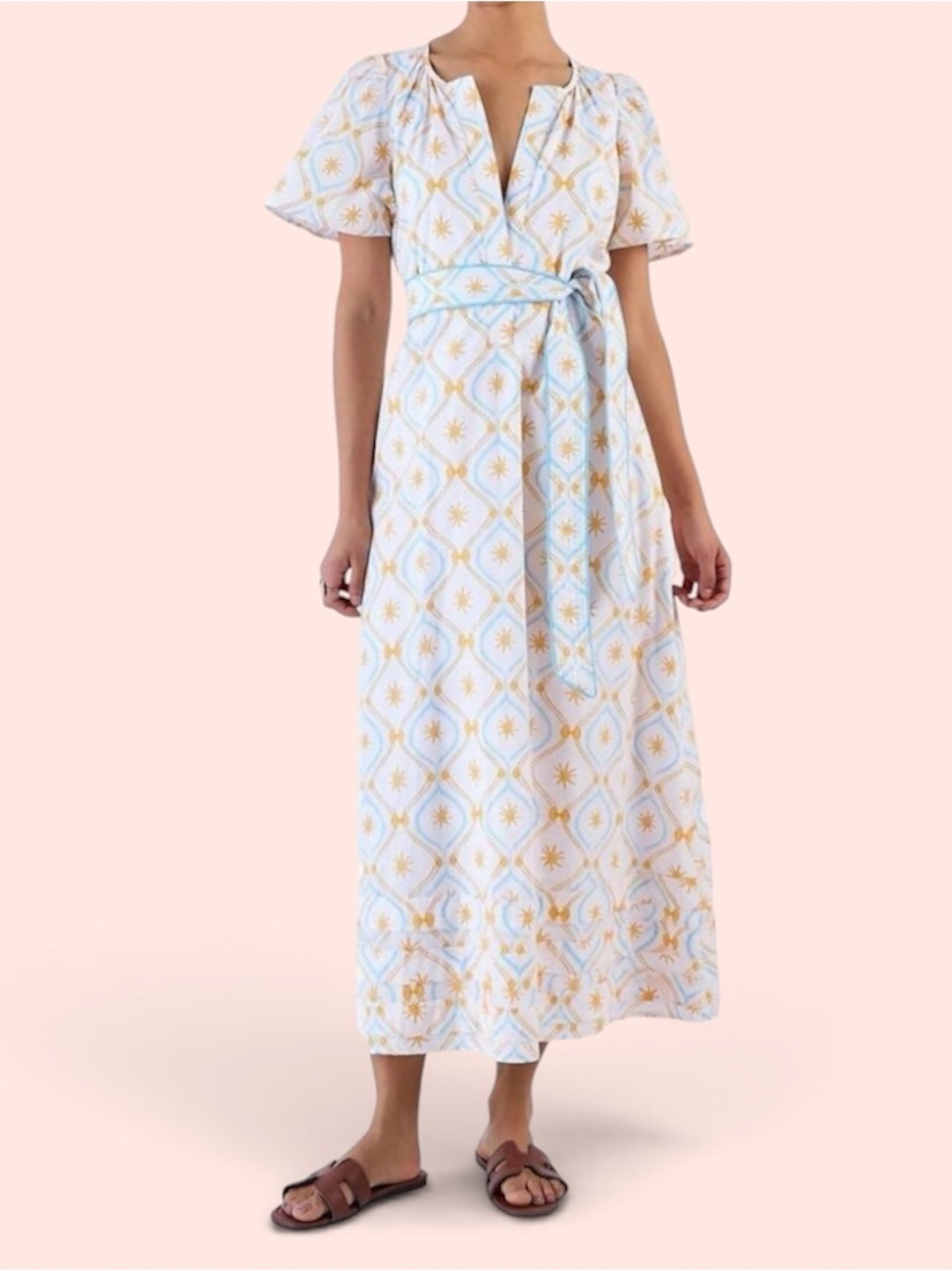 BEYOND By Vera Suzi Treasures Aqua Belted Cotton Dress